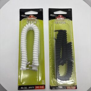 2 Kiwi Style‎ No Tie Shoe Laces White & Black Two Pairs #5026 & 5019 Easy New